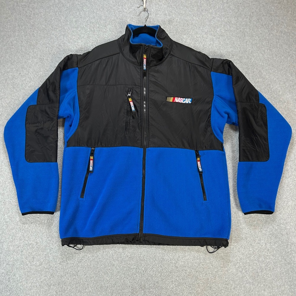 NASCAR Fleece Jacket Essex Mens L Blue Black Racing Streetwear Vintage